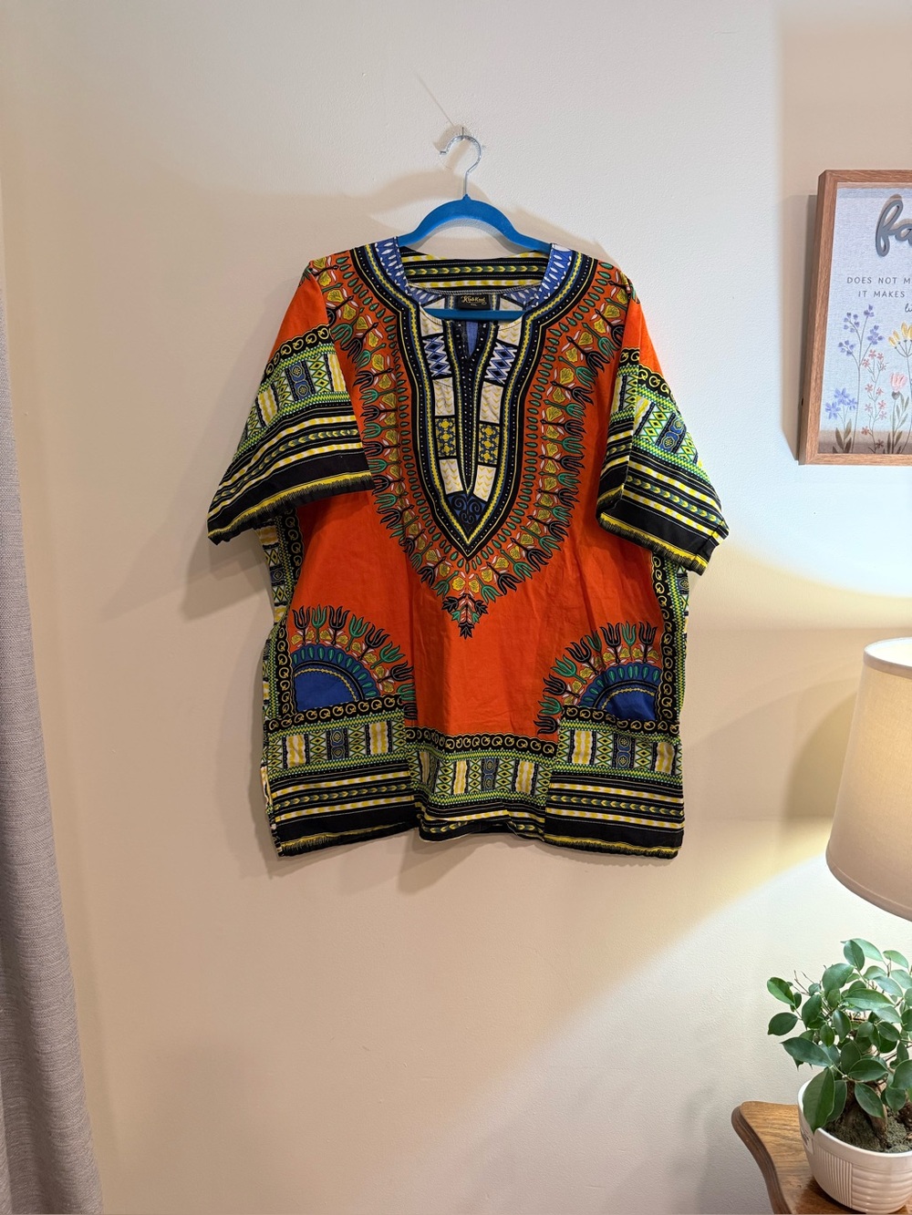 Orange Dashiki African Print Tunic Top Shirt, Cotton Woven, Size 2XL XXL Unisex